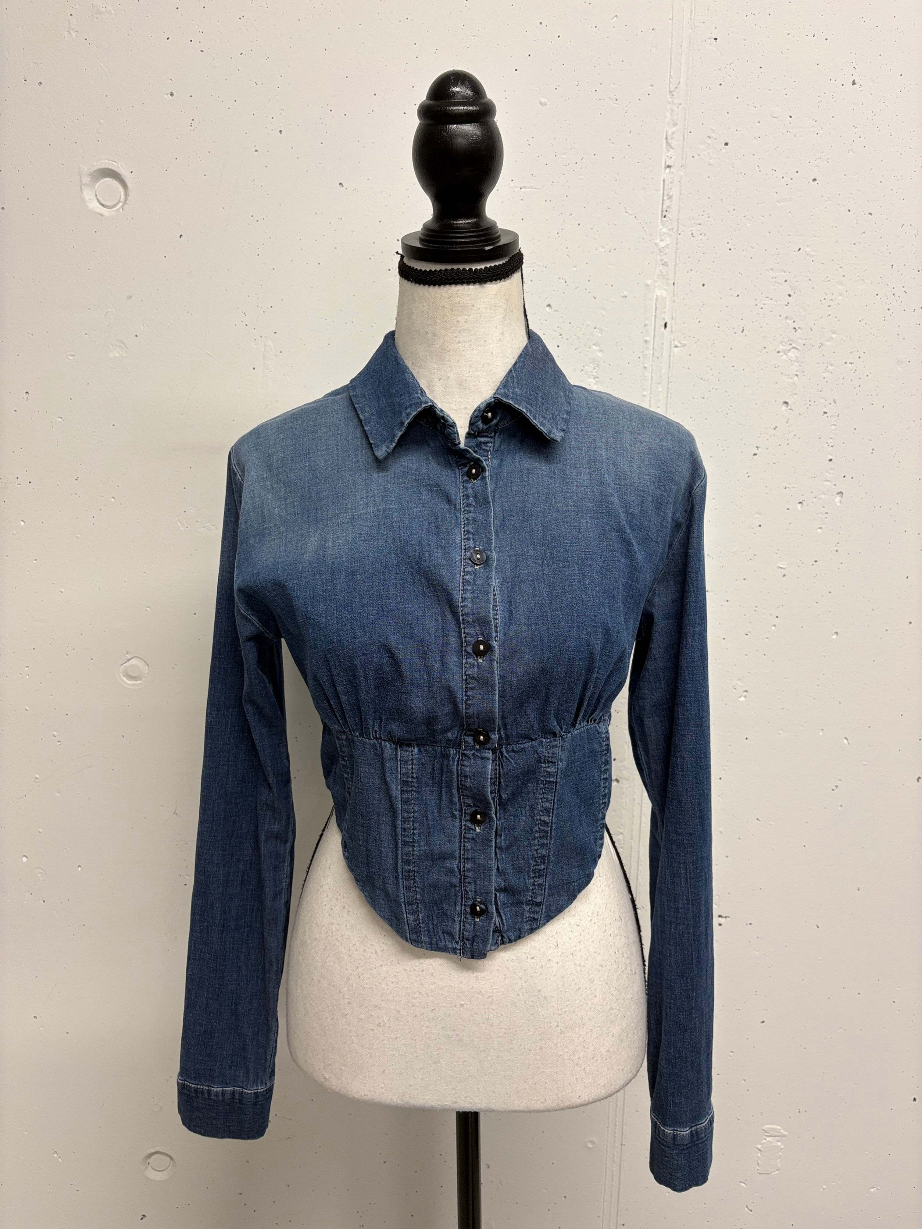 PLEASE Jeansbluse mit Korsage Gr. XS