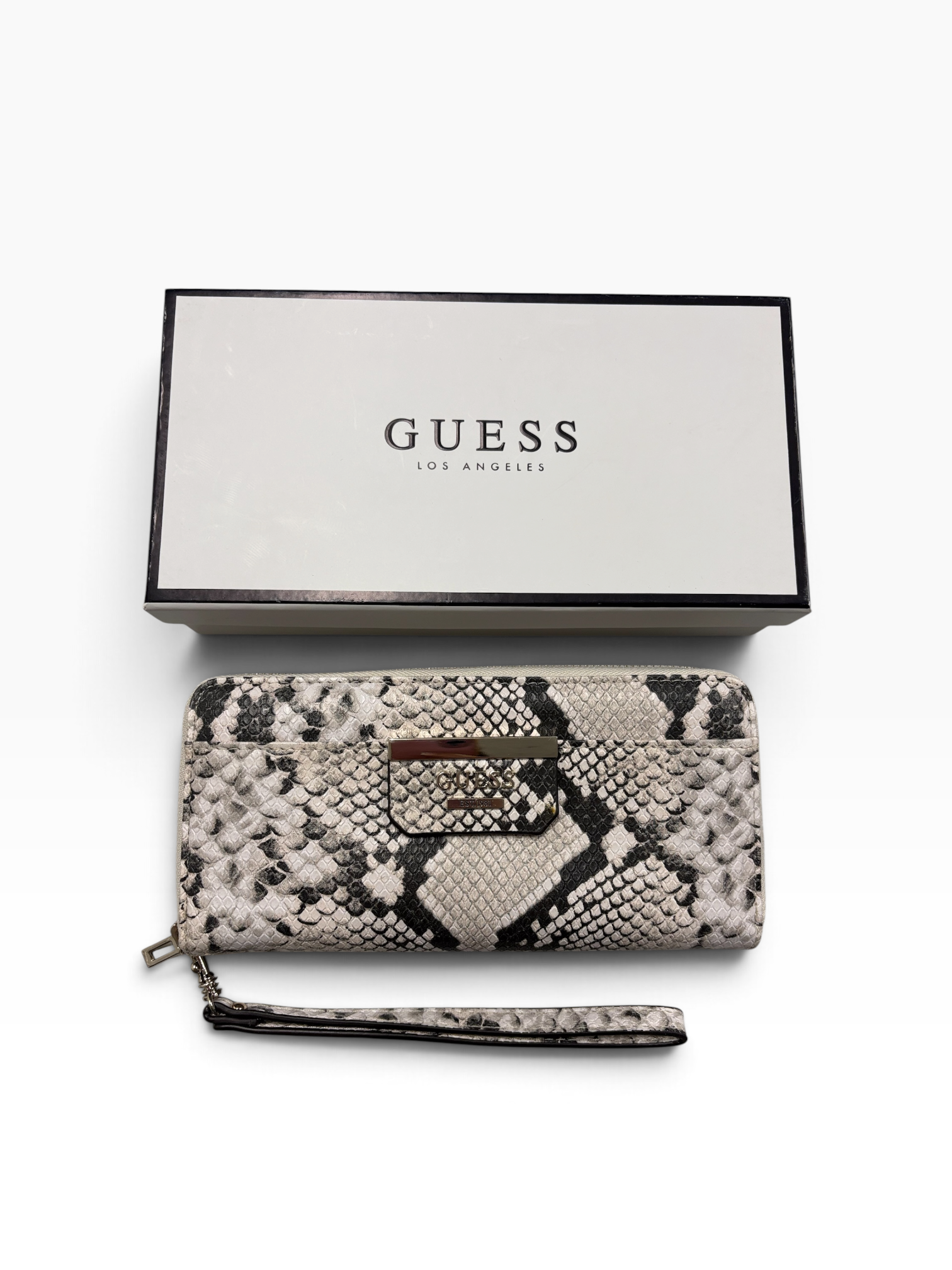 GUESS Portemonnaie mit Schlangenmuster in Grau/Creme
