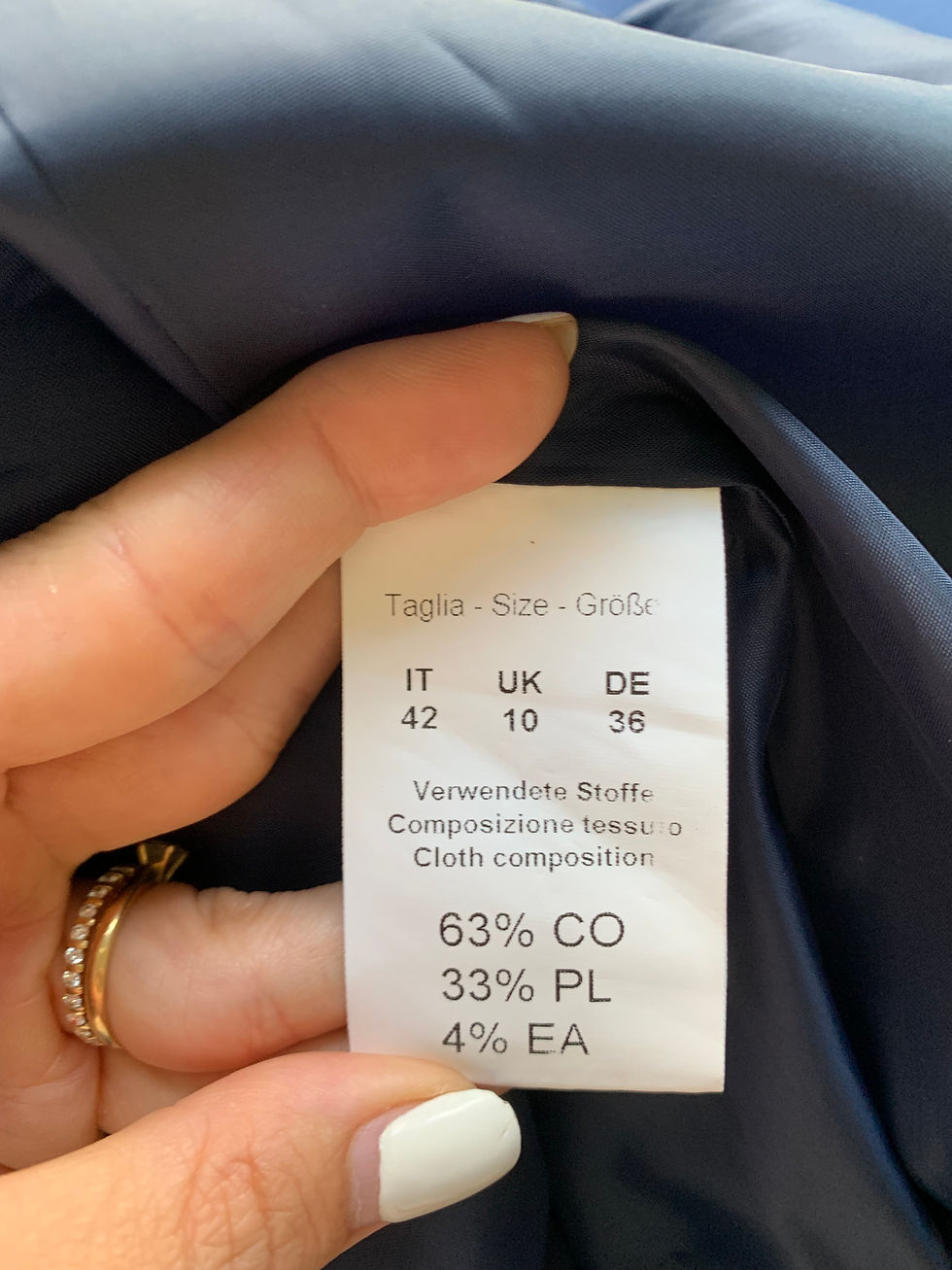 Miniaturbild: Size tag with measurements and cloth composition details, 63% CO.