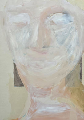 Gemälde einer Figur im Moment des Ausatmens, weiche Konturen, expressive Farbflächen.

Painting of a figure exhaling, with soft contours and expressive color fields.