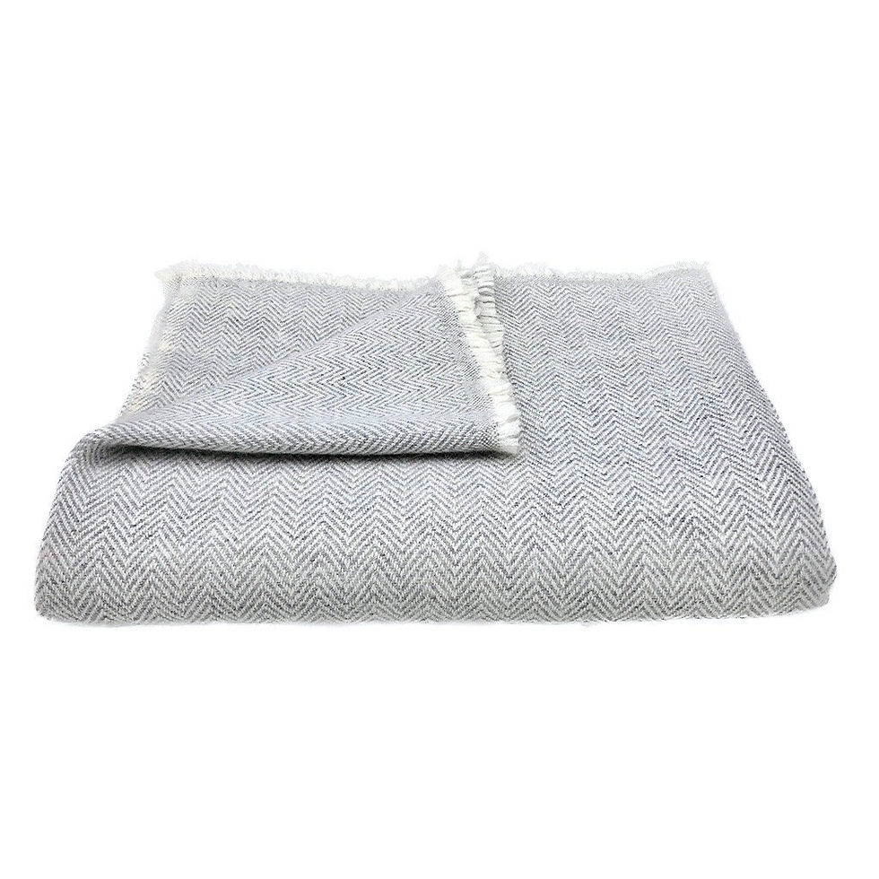 Gray Herringbone Cashmere Throw