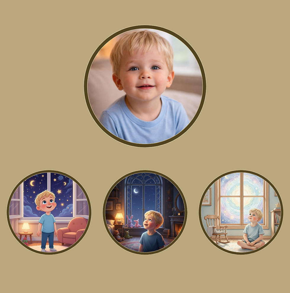 Personalized children's book showing a child's photo and custom illustrations.