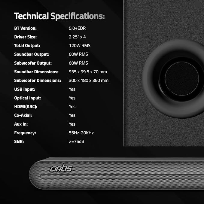 Thumbnail: ARTIS BT X9 SOUNDBAR WITH SUBWOOFER