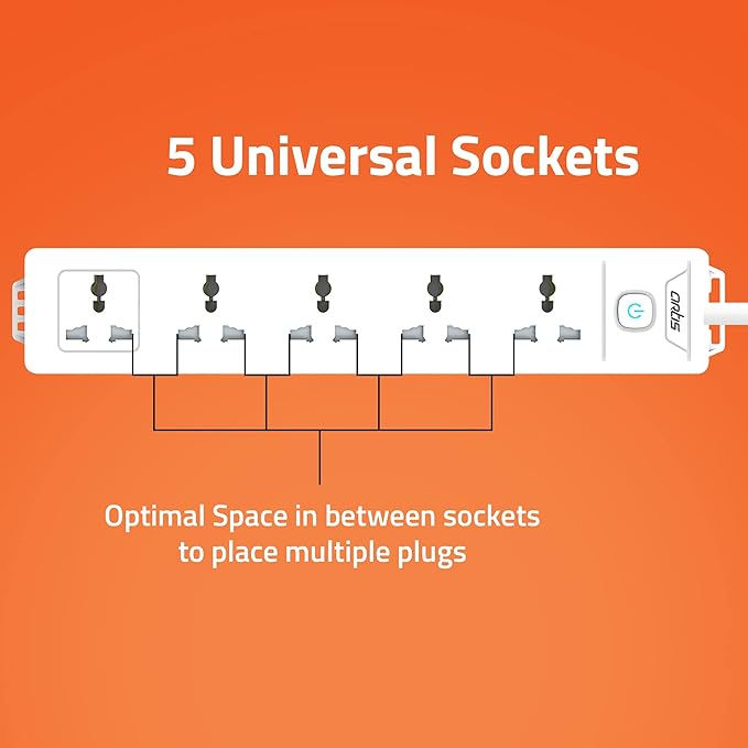 Thumbnail: ARTIS AR- 5SS 5 SOCKET SINGLE SWITCH SURGE PROTECTOR - WHITE