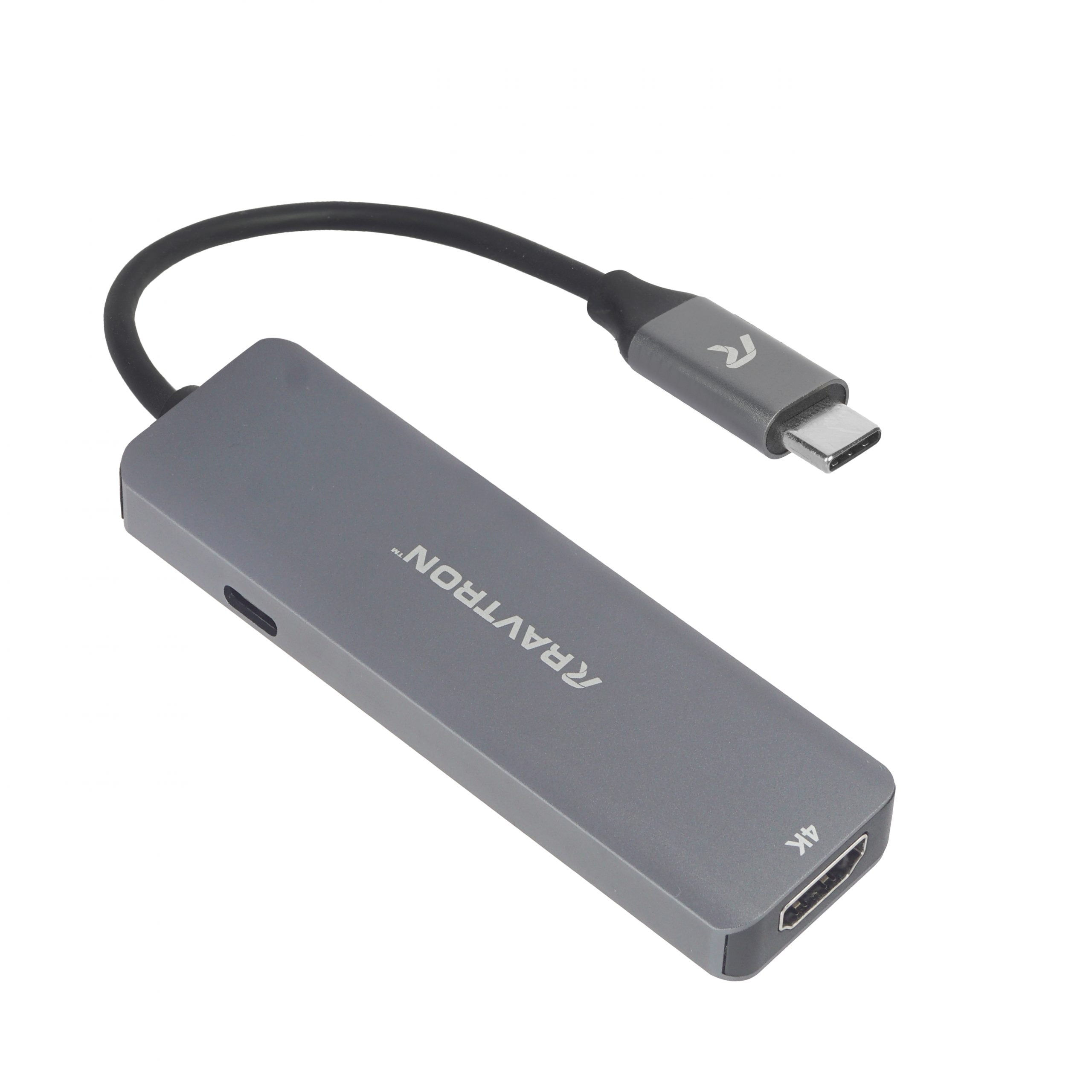 RAVTRON CNV TYPE C TO 3 PORT USB 3.0 + HDMI + TYPE C PD METAL