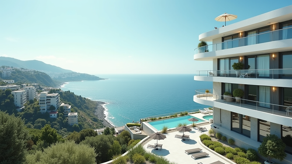 Vue aérienne d'un hôtel moderne en bord de mer