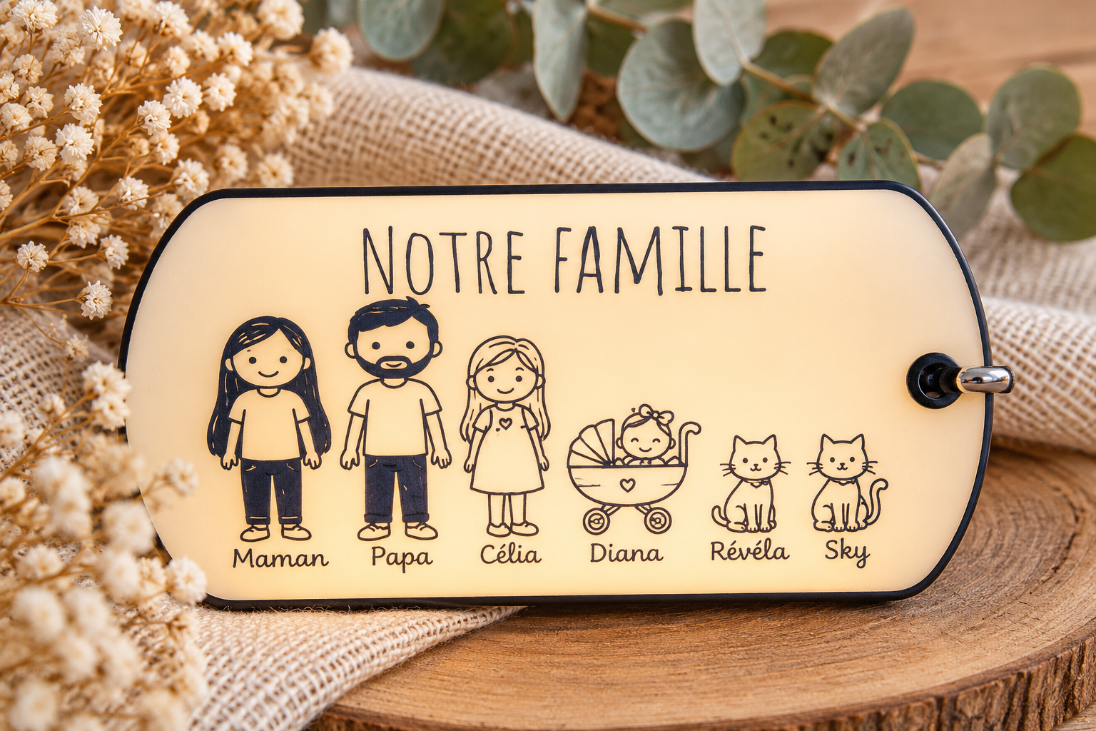 Porte-clé personnalisé gravé en bois avec personnage ou animal à partir d’une photo