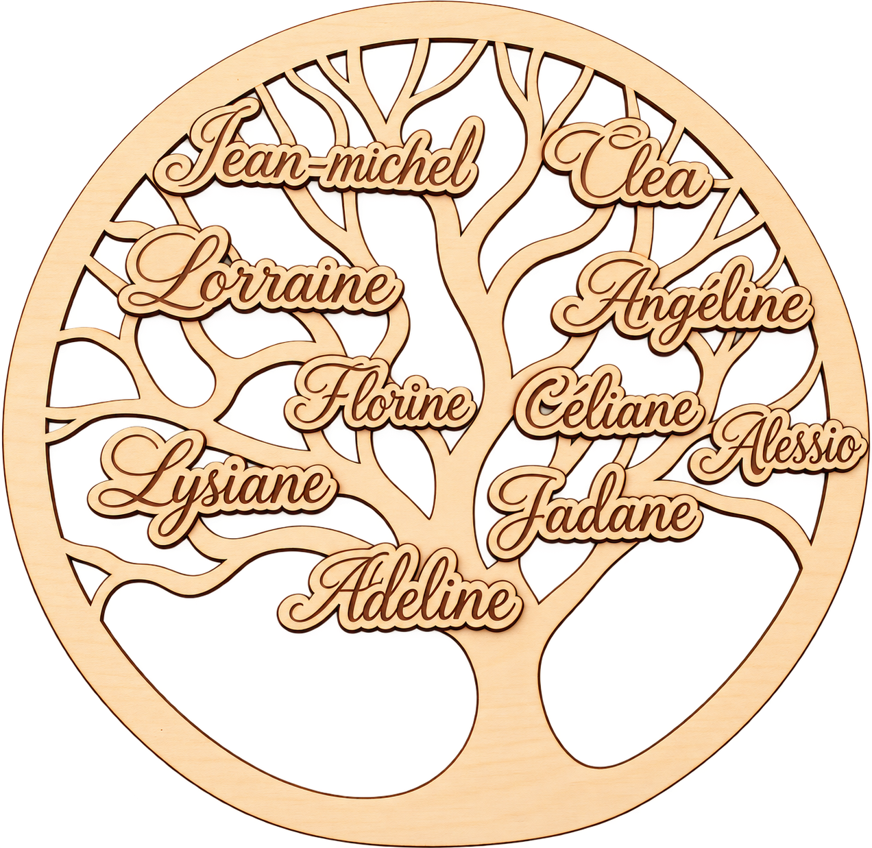 Arbre de vie en bois découpé 30 cm, personnalisable avec prénoms, cadeau familial et décoration murale