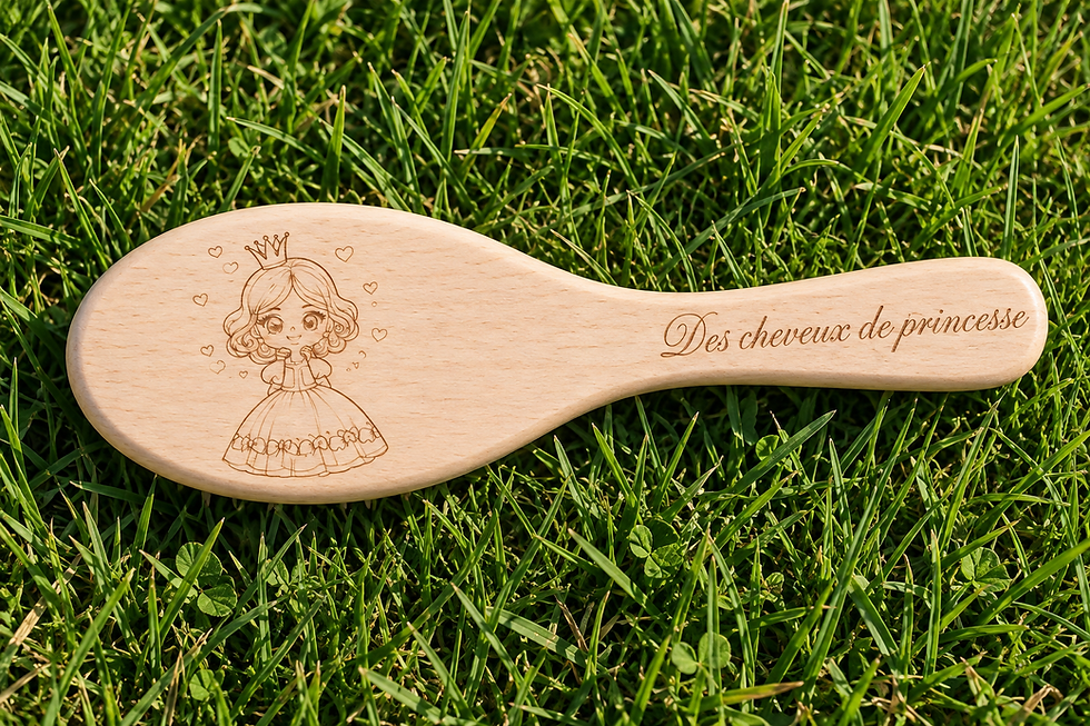 Brosse en bambou personnalisable avec gravure du prénom, accessoire naturel et cadeau original.