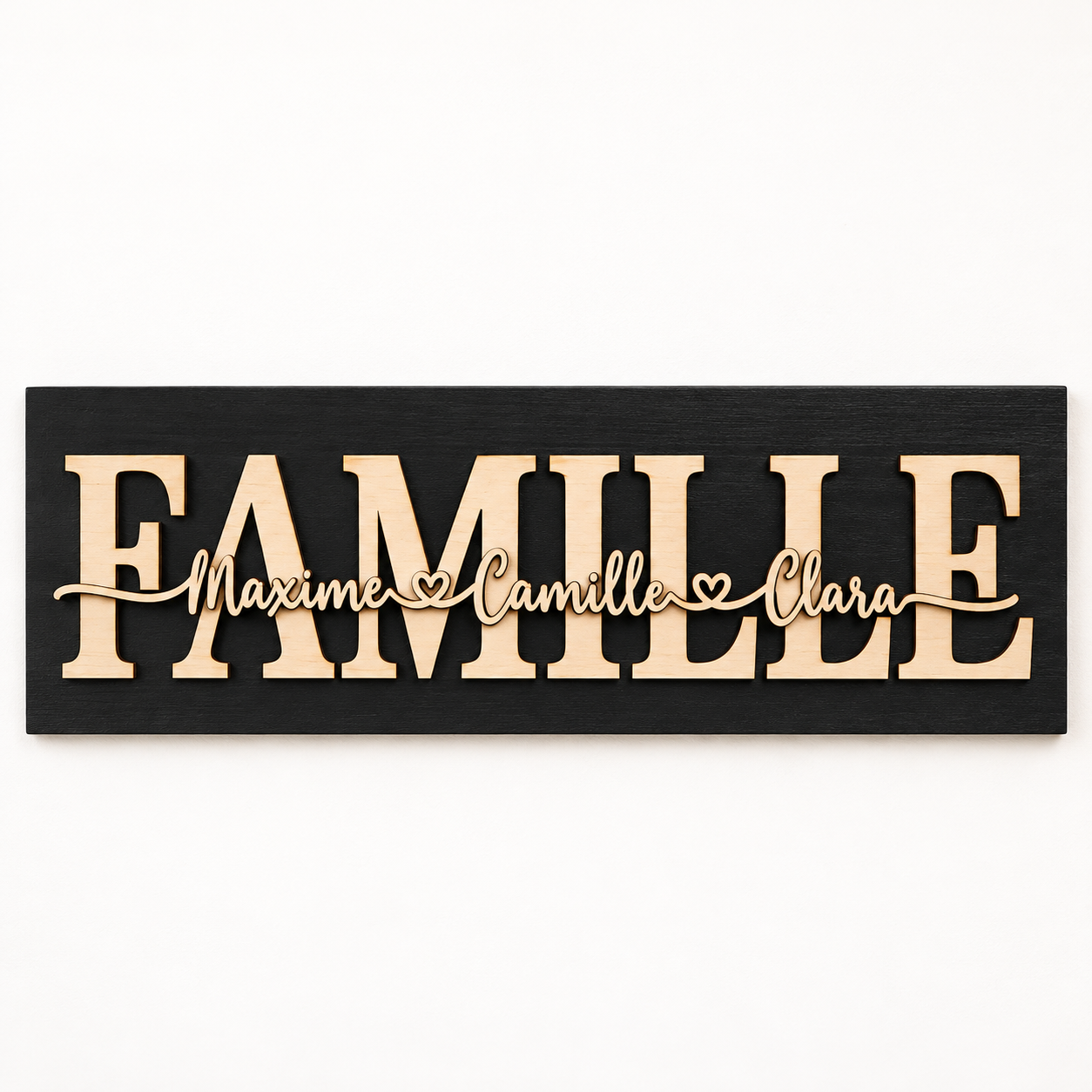 Décoration murale FAMILLE en bois de bouleau de 30 cm avec prénoms personnalisés, création artisanale.