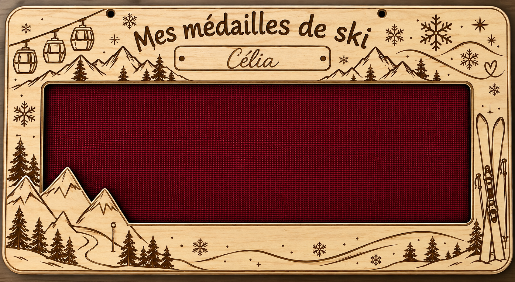 Pancarte en bois Mes Médailles de Ski personnalisée avec prénom