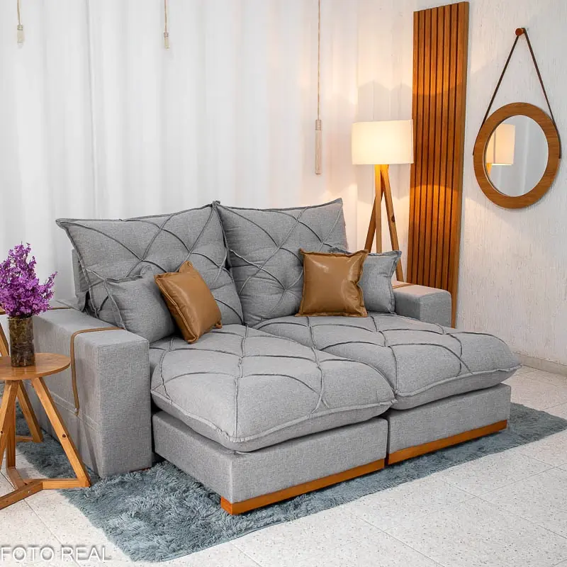 Miniatura: Sofá Retrátil Reclinável Malibu 2.10m Linho Cinza 1008 - D33 e Molas Ensacadas