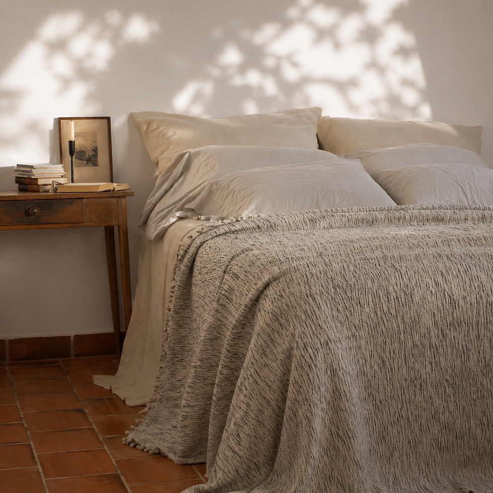 Thumbnail: MATIZADO INK — HANDWOVEN COTTON BED BLANKET