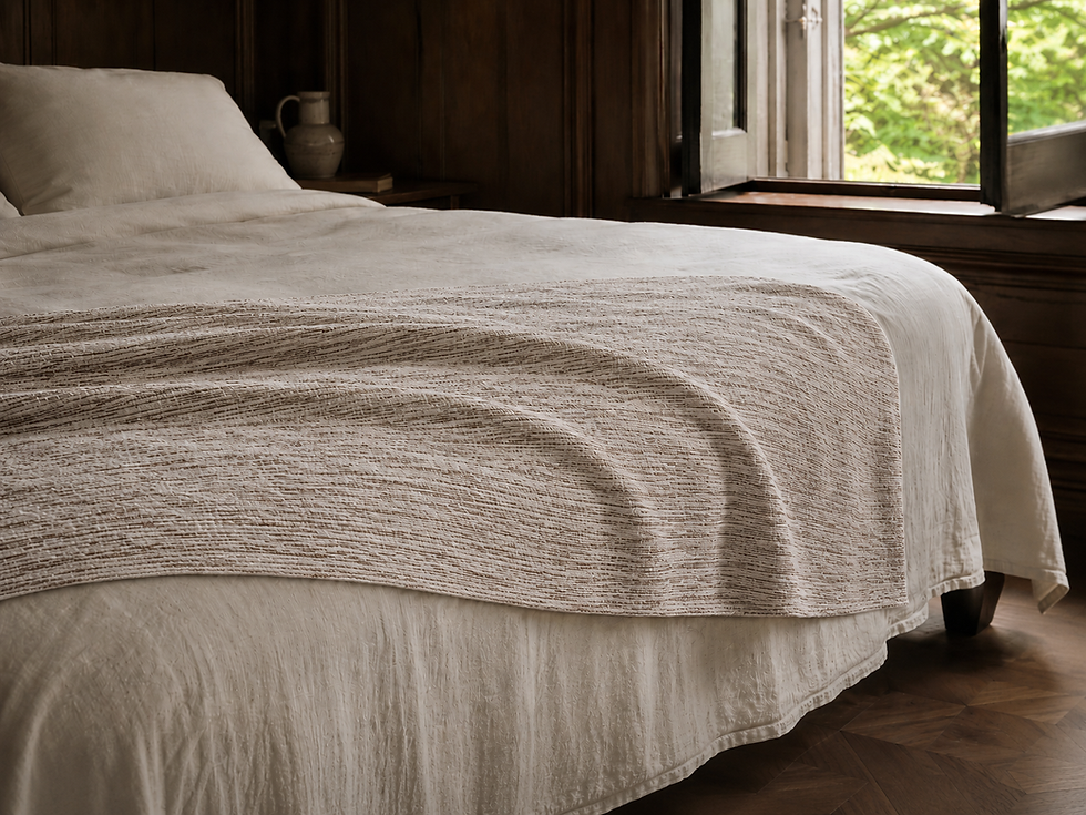 Thumbnail: MATIZADO SEPIA — HANDWOVEN COTTON BED BLANKET