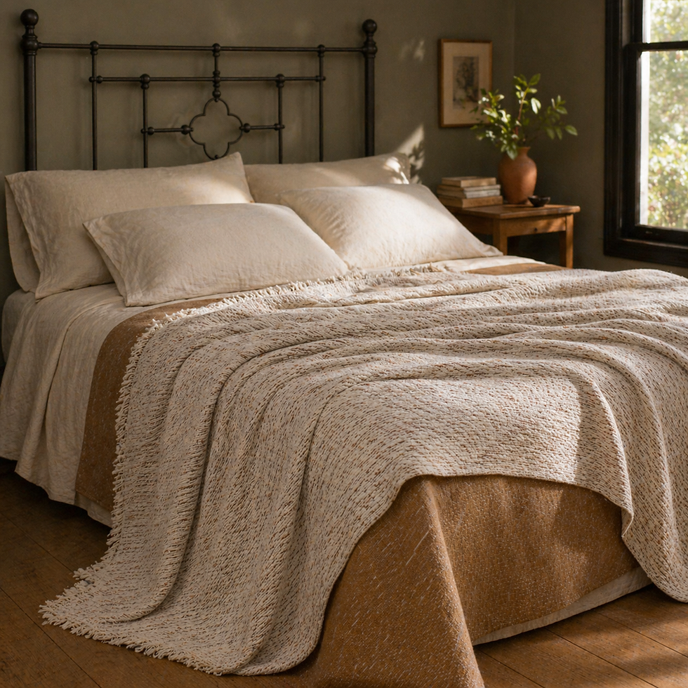 Thumbnail: MATIZADO SEPIA — HANDWOVEN COTTON BED BLANKET
