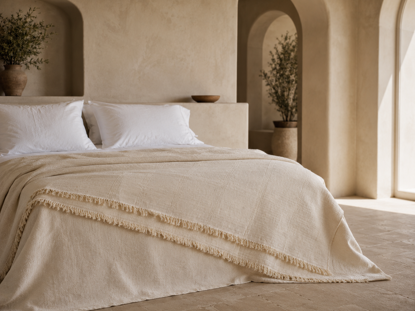 NO. 10 ECRU — HANDWOVEN COTTON BED BLANKET