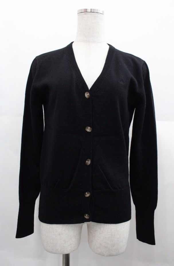 Vivienne Westwood//単色オーブ刺繍Vネックカーディガン（ブラック）