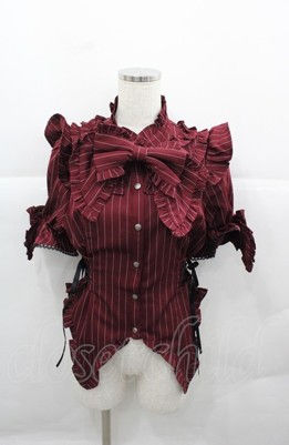 ストライプリボンブラウス(ボルドー)