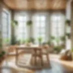 Sala de Jantar com vegetação e ventilação cruzada