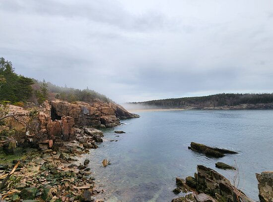 Cloudy view overlooking the coast in Acadia National Park.