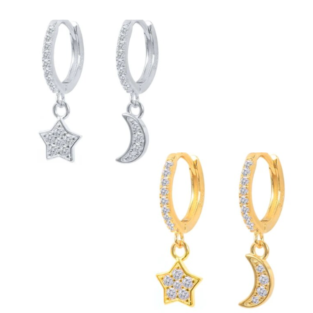 Pave Star & Moon Huggies