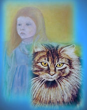 Close Detail from Pastel portraits of child and cat_