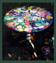Fruit, vegetable and flower hand painted table.