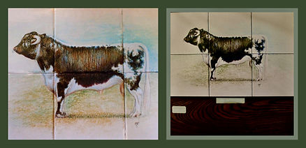 Hand painted tiles for Longhorn plaque.