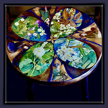 Hand painted table with flowers & figures