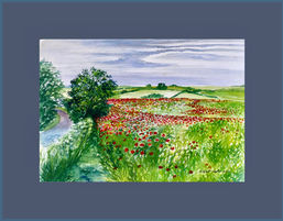 Hand painted watercolour of Poppy field in 'The Cat Band Story'