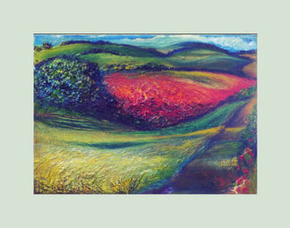Oil painting of Poppies in June landscape