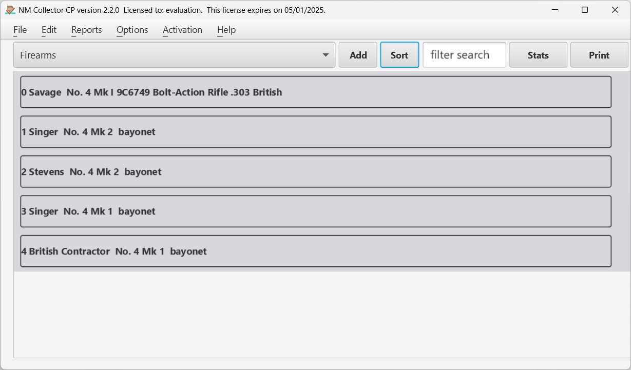 The Main page of the application where items are listed.