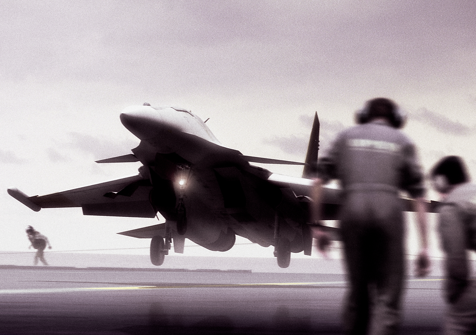 Ace Combat 3: Electrosphere. Universal Peace Enforcement Organization Su-37 Super Flanker landing.