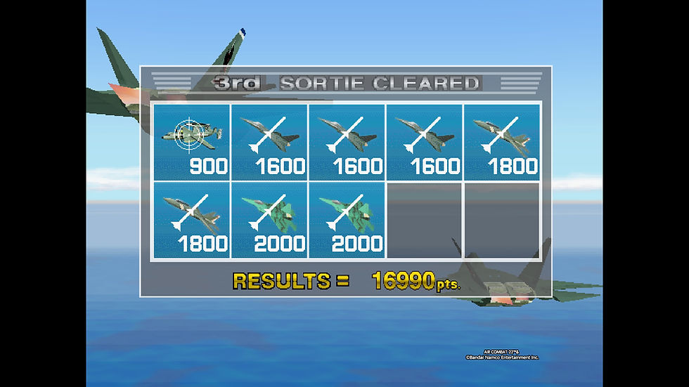 Arcade Archives AIR COMBAT 22. Mission score result.