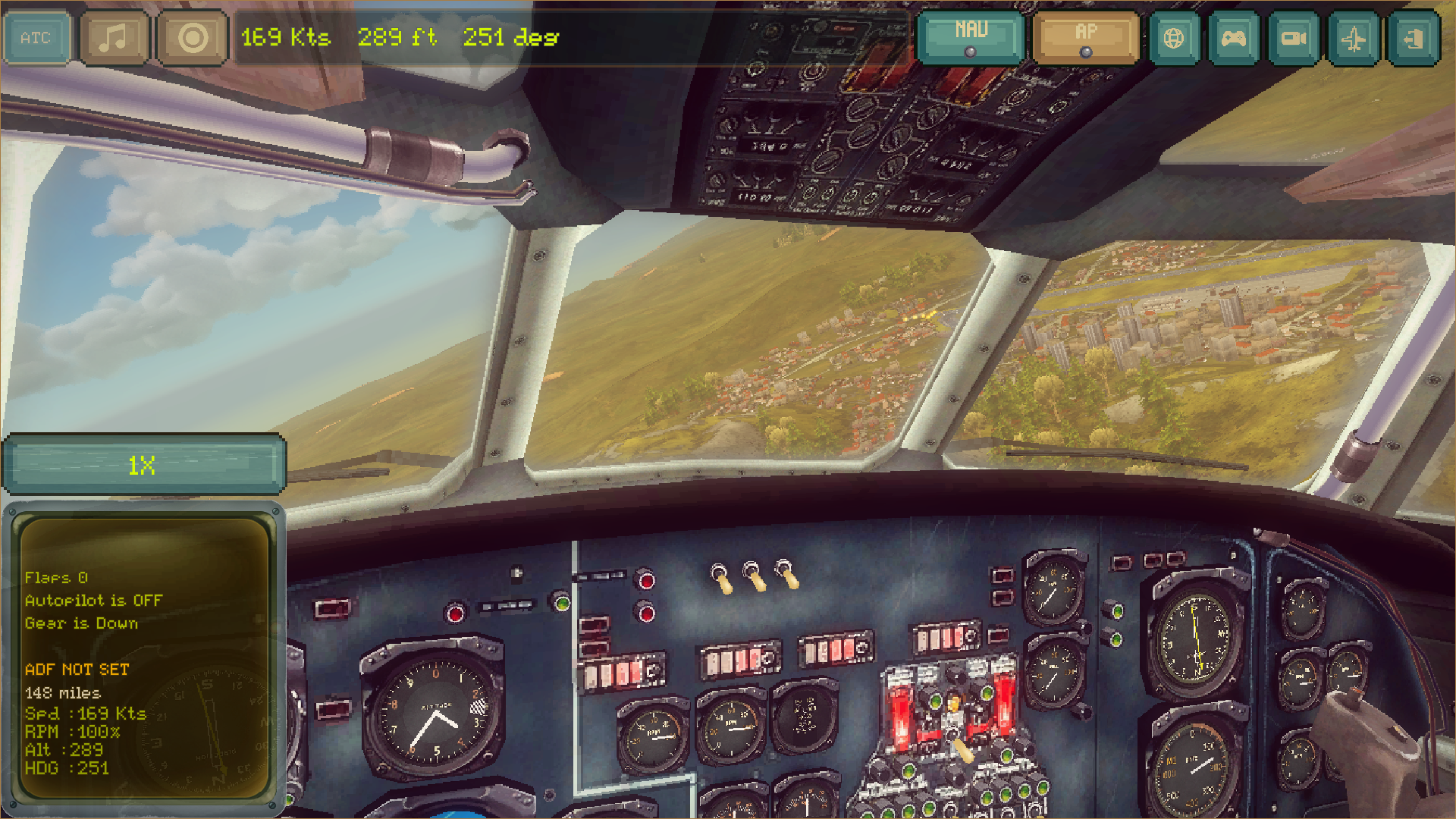 Indie flight game Legendary Pilots by BerkBox Games, published by MicroProse.  View of an aircraft flight deck.