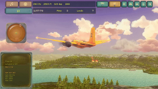 Indie flight game Legendary Pilots by BerkBox Games, published by MicroProse.  GIF of an aircraft performing aerial firefighting. 