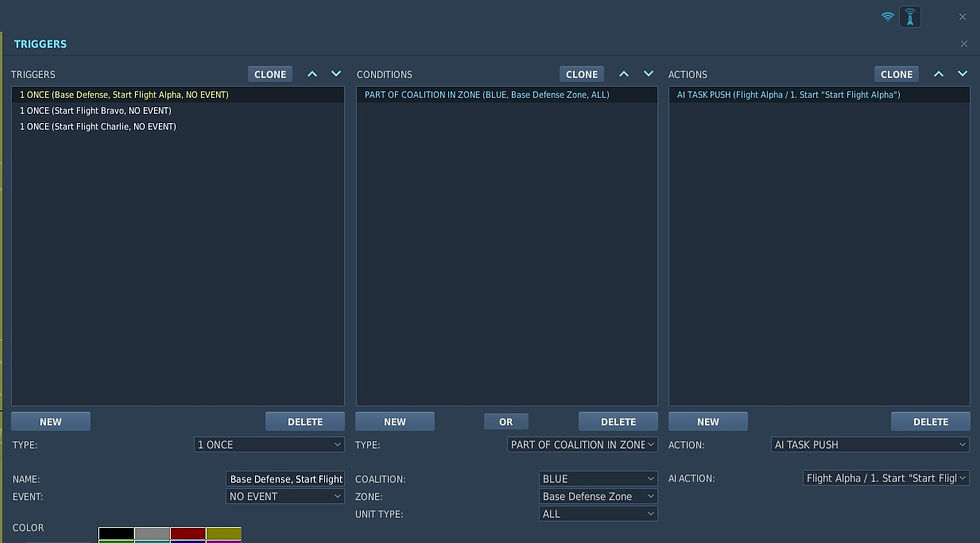 DCS Mission Editor Uncontrolled AI setup example.