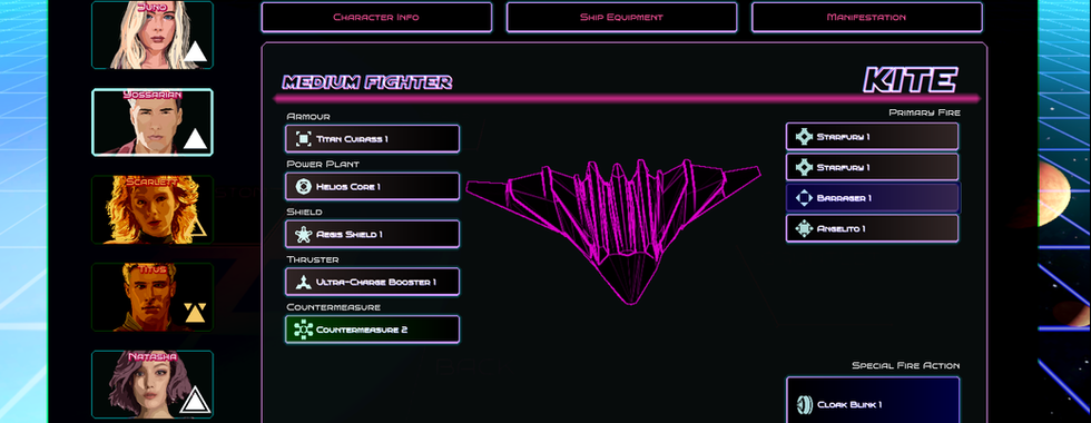 Indie space action game StarFront: Lancers by R J L Jones.  Ship customization screen.