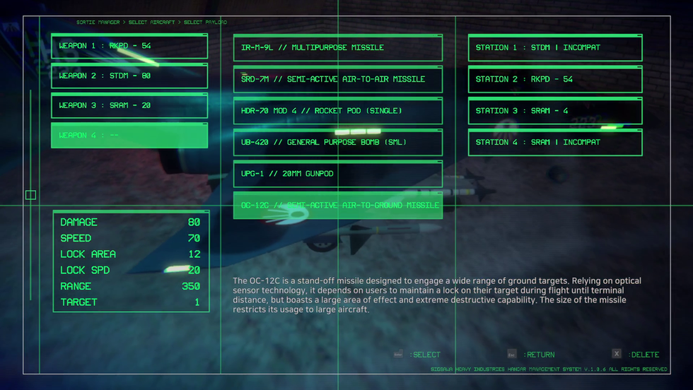 At Skies' Edge by Mackerel Sky. Example of weapon selection screen. 