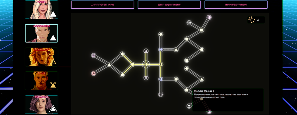 Indie space action game StarFront: Lancers by R J L Jones.  Character skill tree.