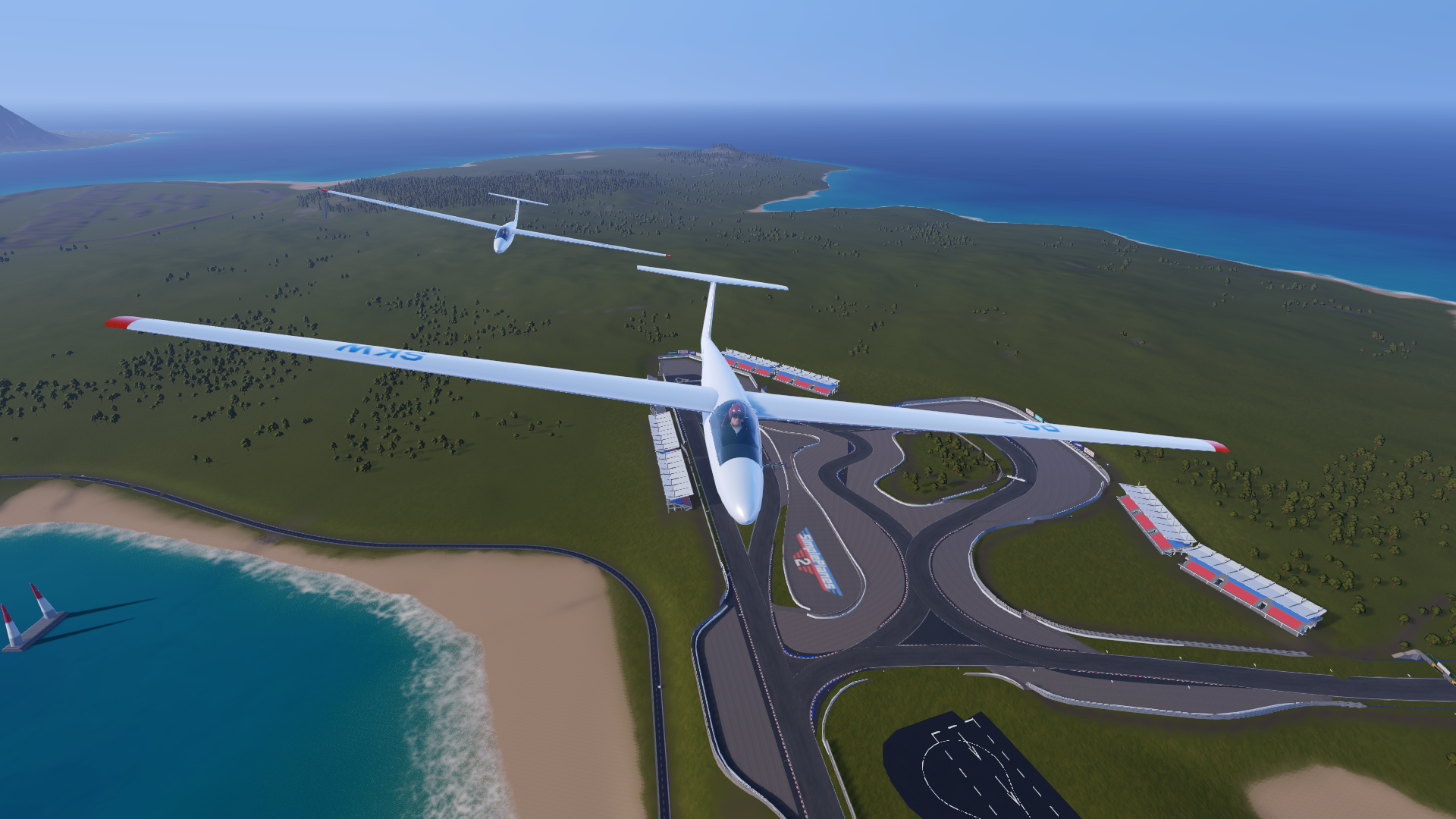 Two-ship SW-142 flight flying long distance. Skyward SW-142 Jabiru by Caio "Hueman" Barreto for SimplePlanes 2 by Jundroo. 