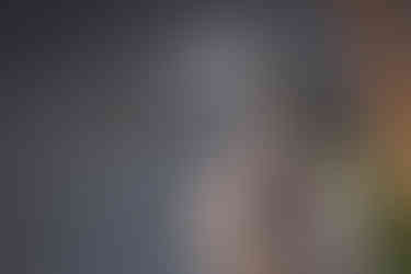 A great blue heron sitting behind some reeds in calm dark water.