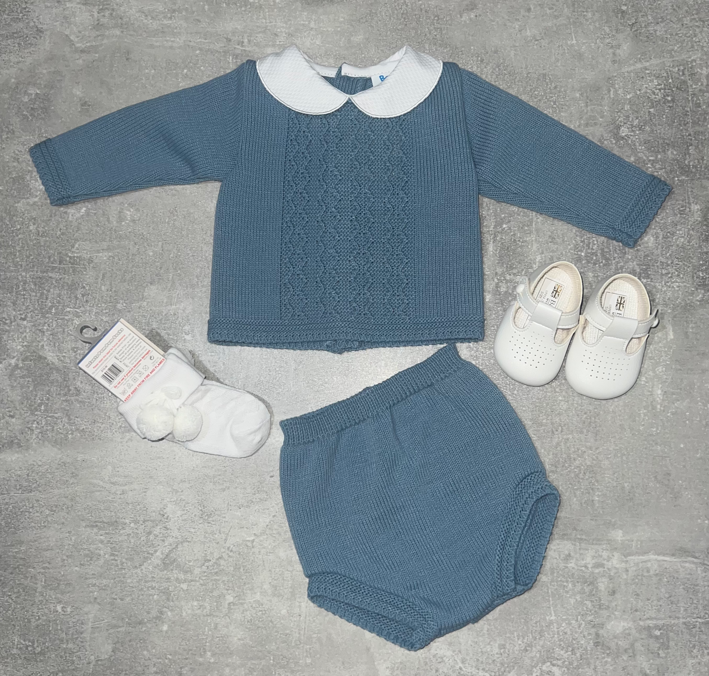 Dusky blue knitted jam pant set 
