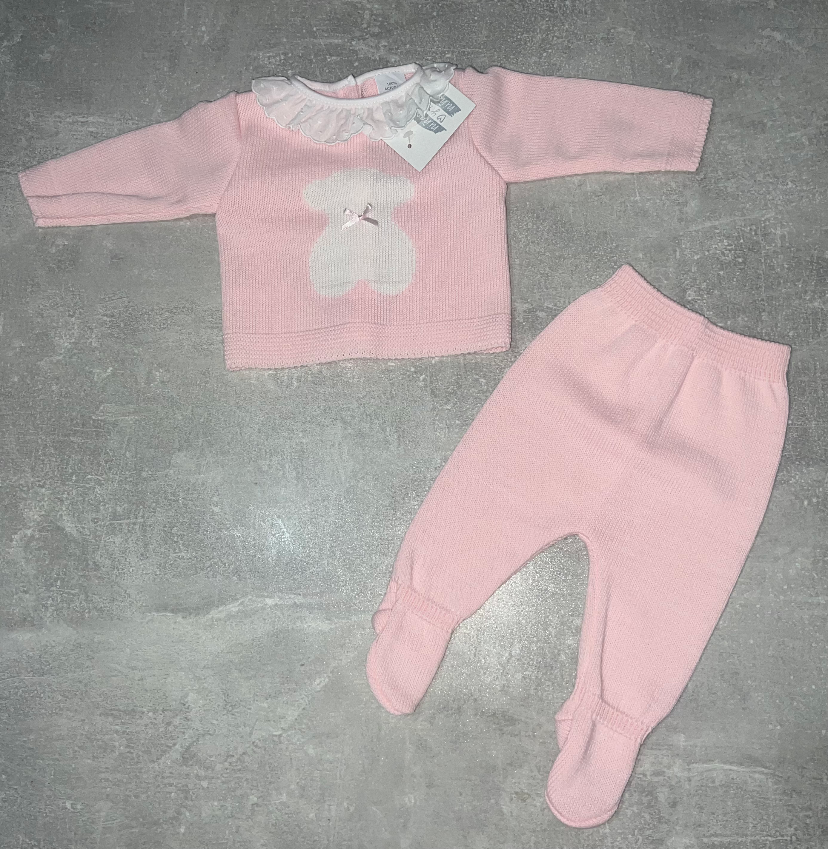 Pink teddy bear knitted set 