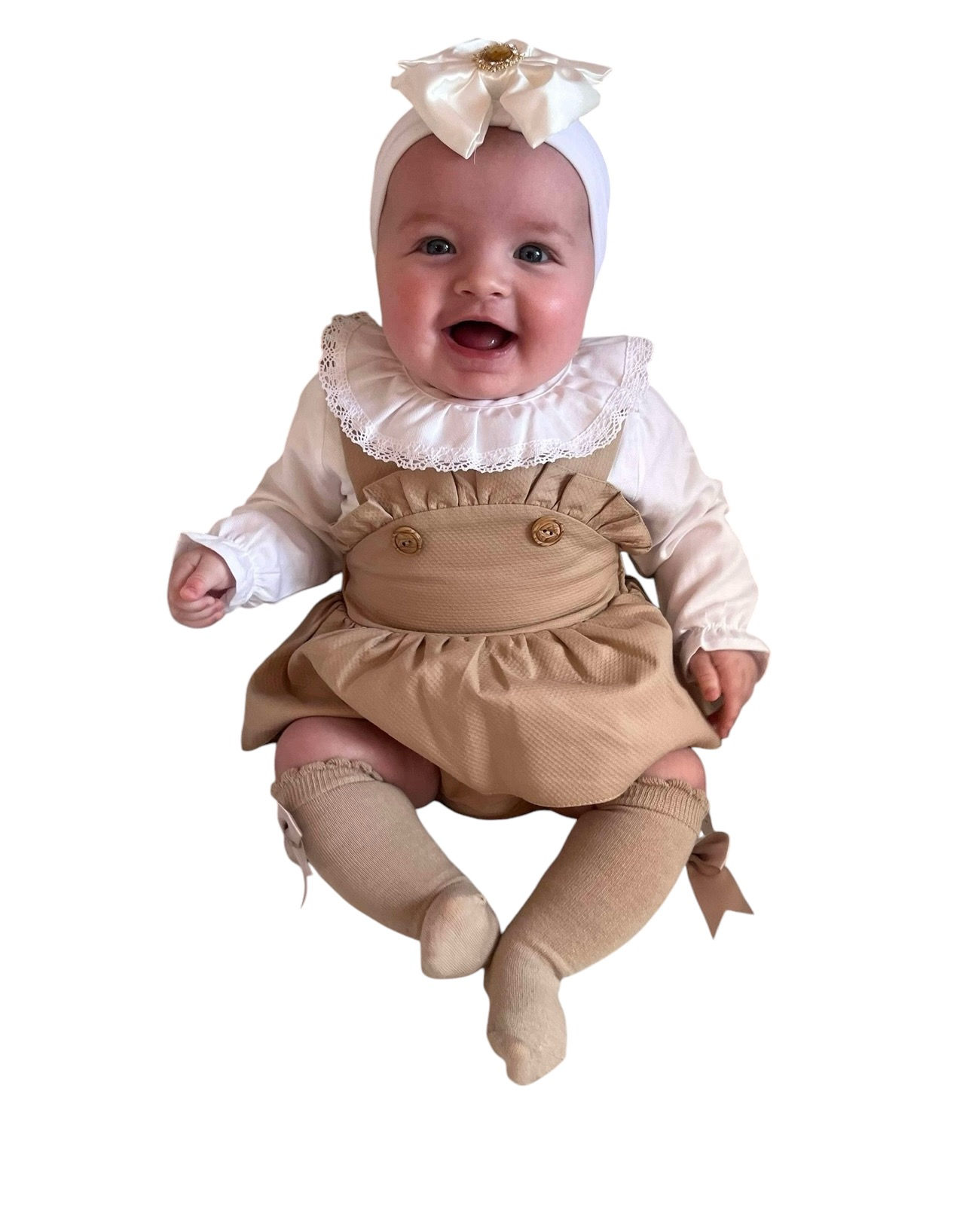 Camel frilly romper set 