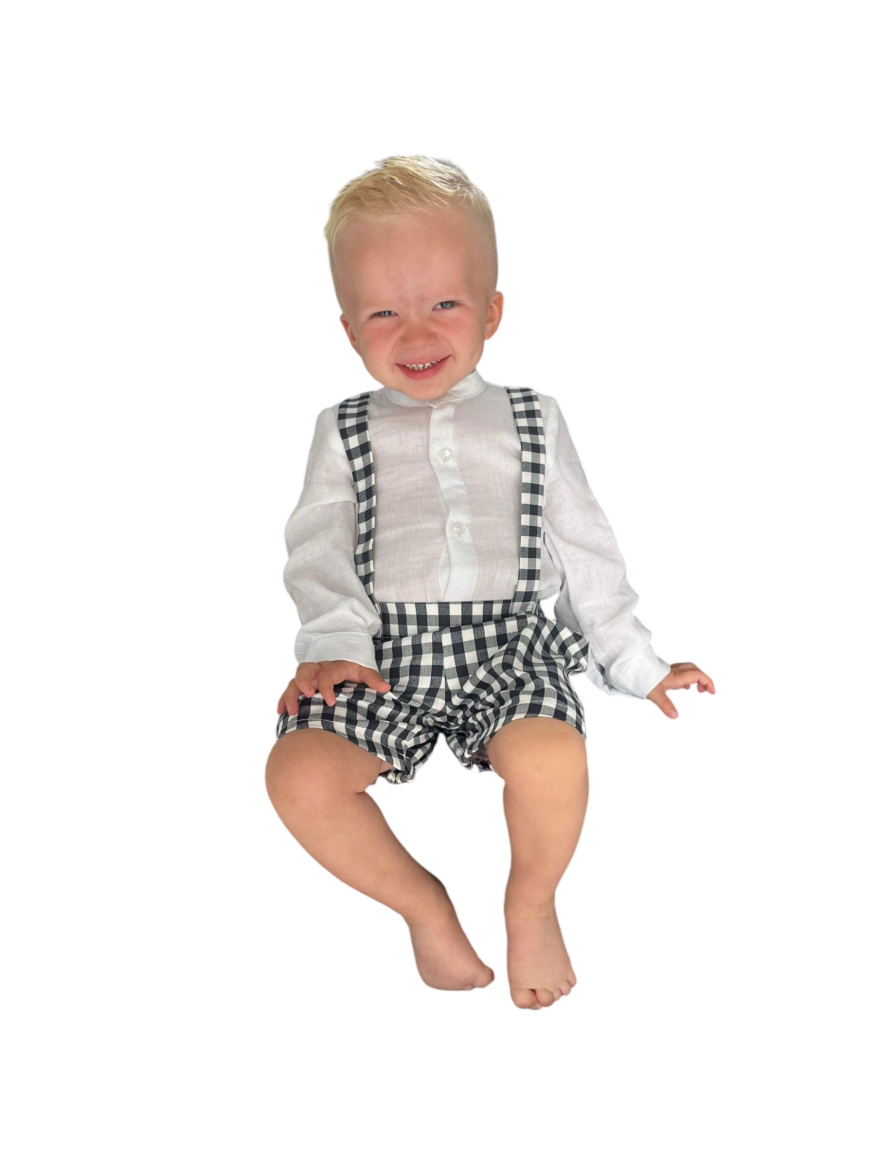 Boys navy checked set 