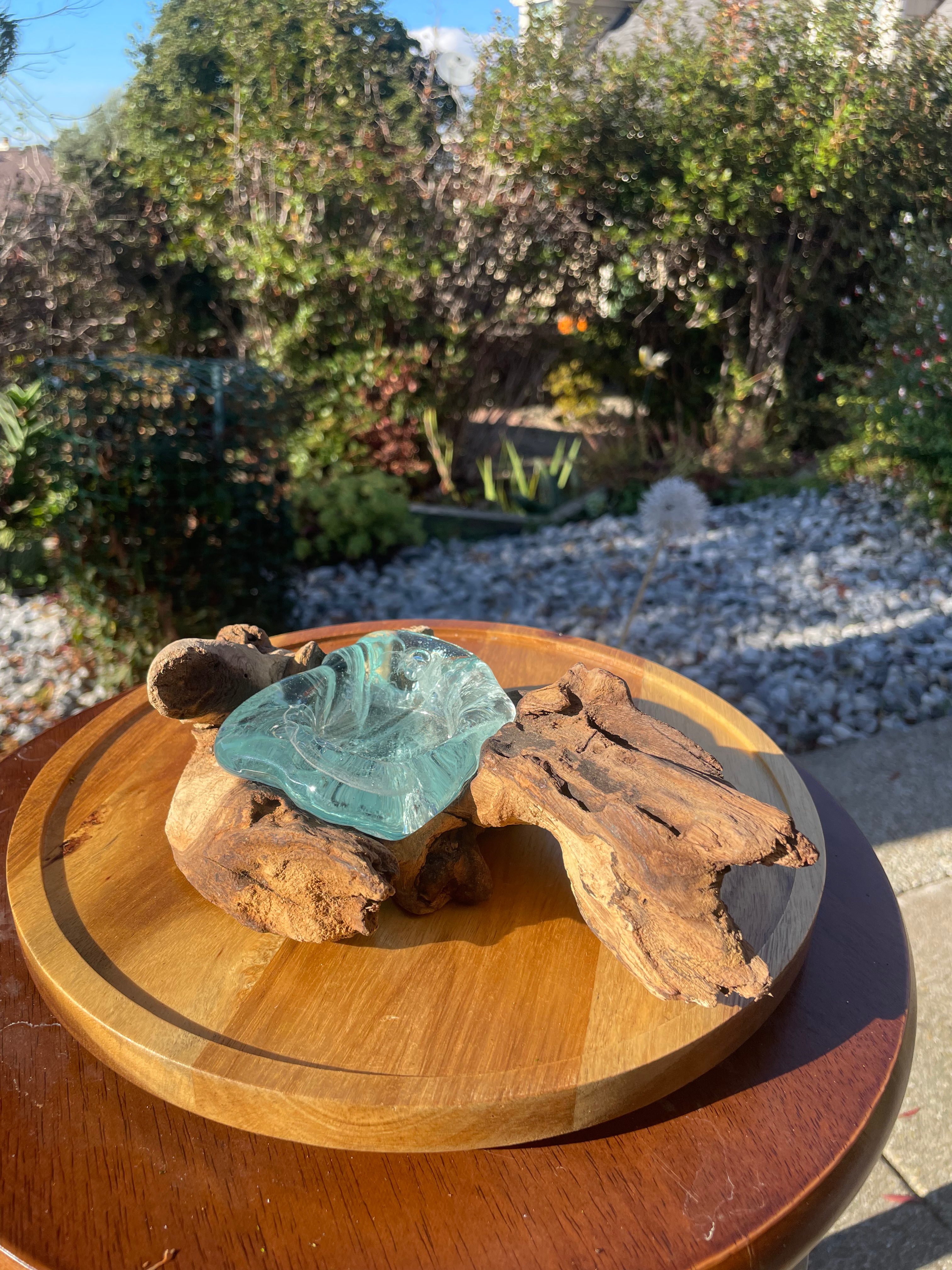Handcrafted in Bali from recycled glass and whitewashed Balinese Gamal wood.