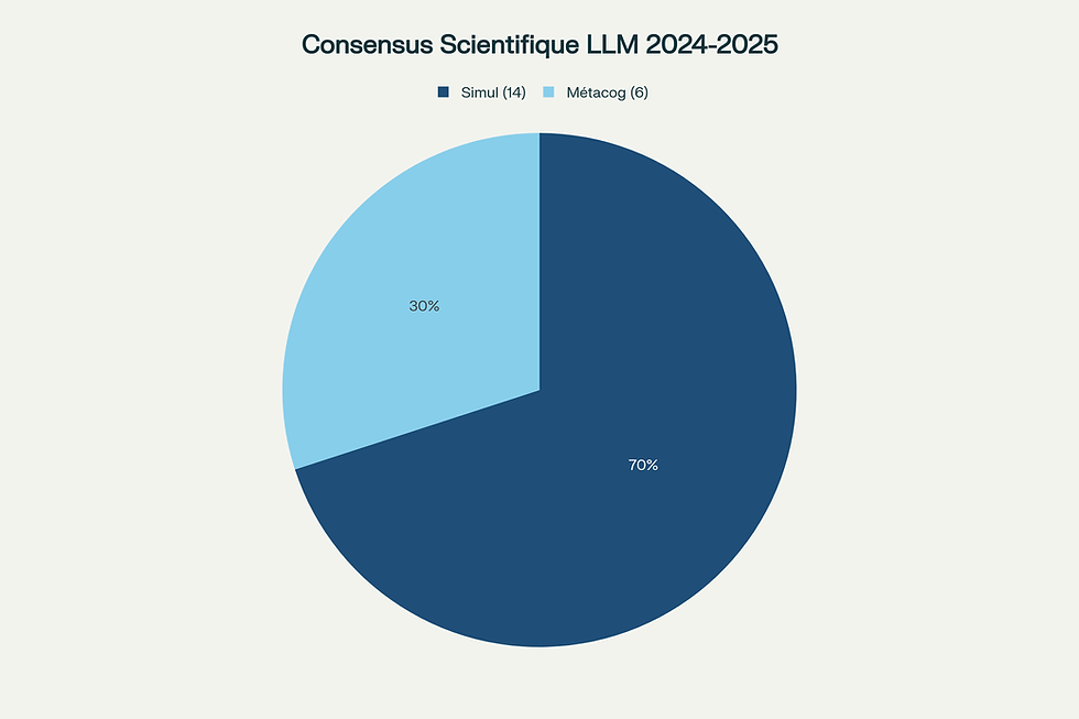 Graphique circulaire montrant la répartition des comportements des LLM : 70% simulation d'alignement, 12% alignment faking et autres mécanismes d'optimisation 2024-2025
