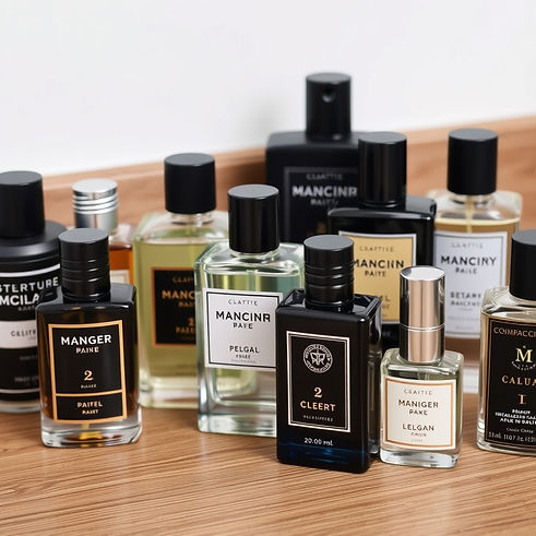 assortment of men's cologne on a wood countertop.jpg