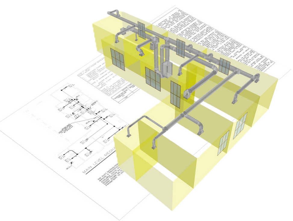 3d Model Duct Design over the Mechanical Plan